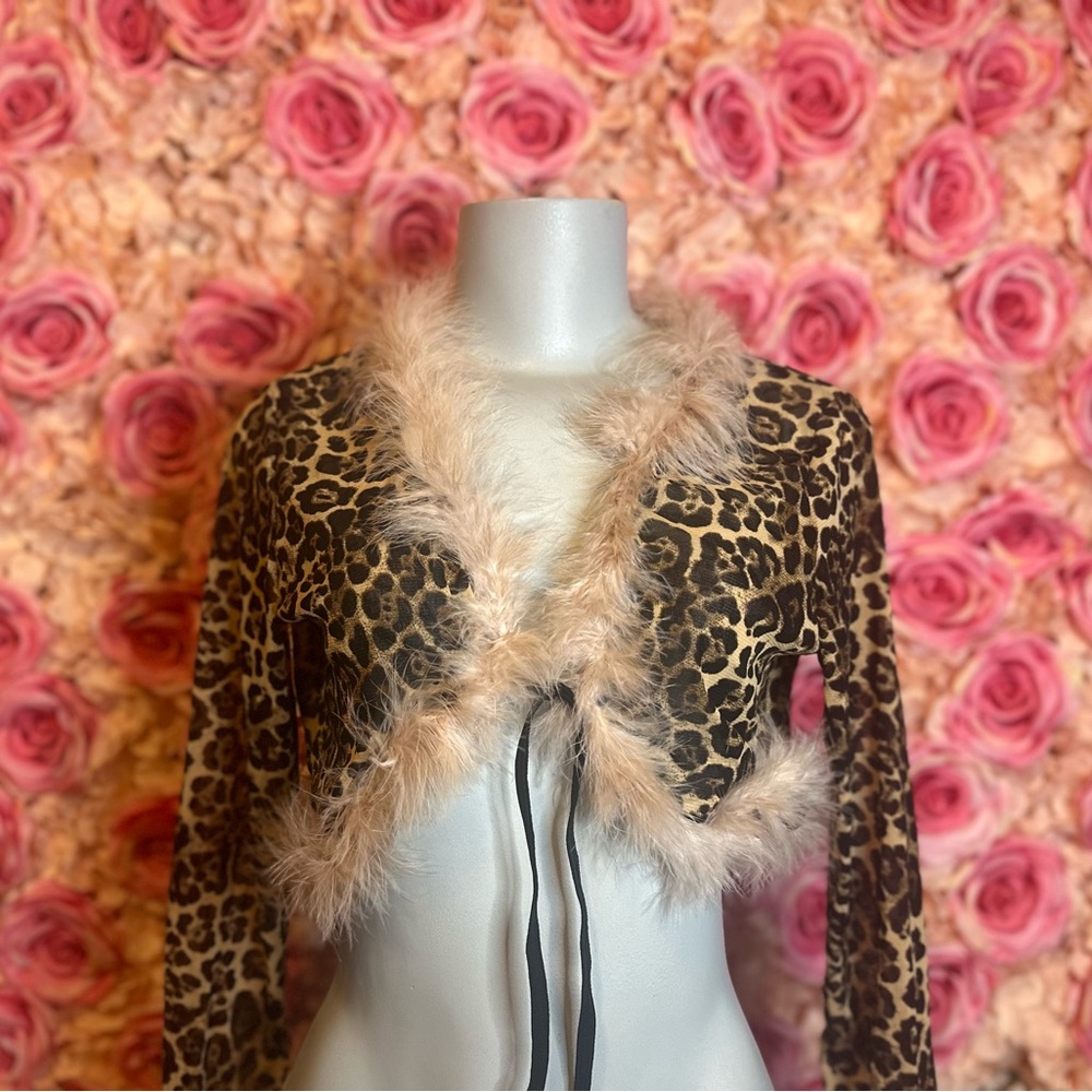 Cheetah Print Light Brown Feathered Top